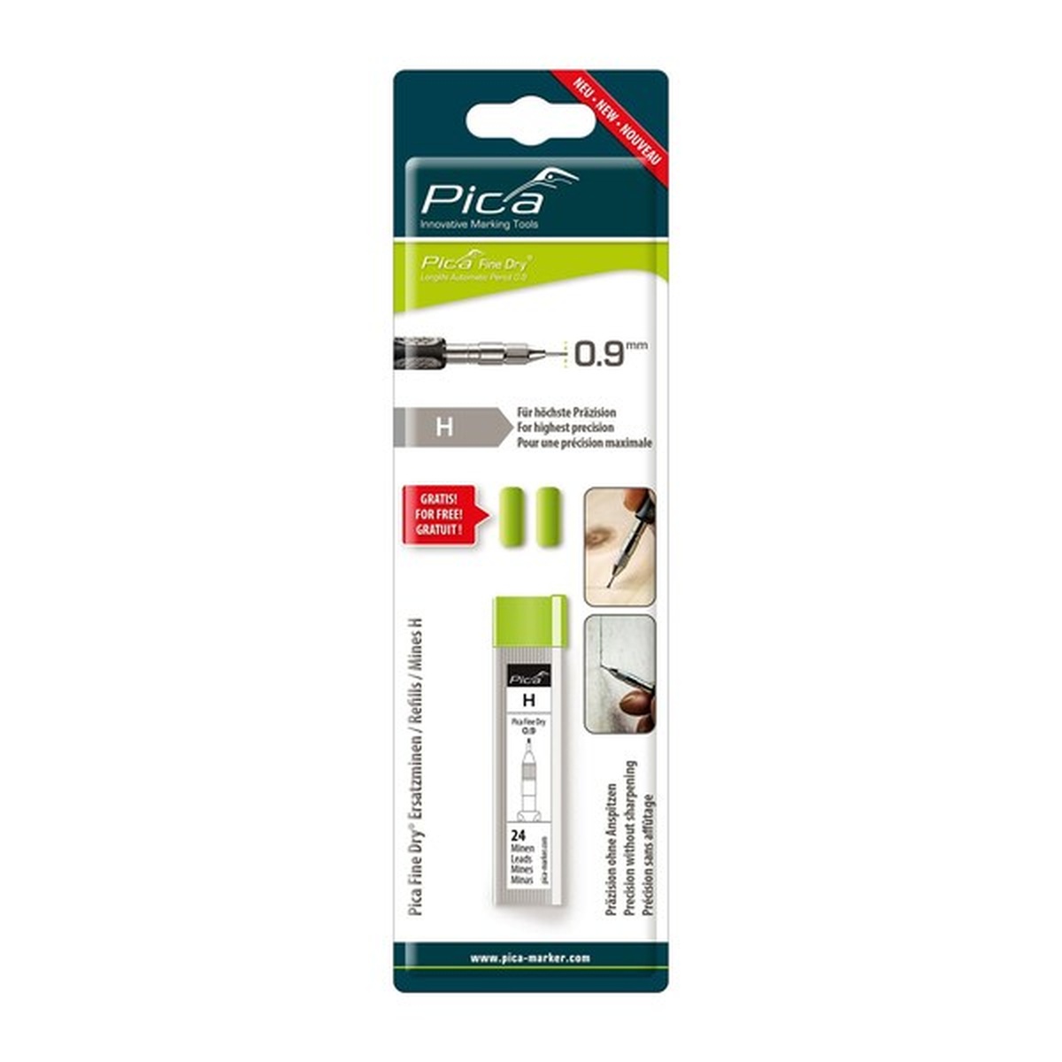 Pica Fine Dry 7050/SB Graphite Lead H SB, 0.9 retail pack with 24 refill leads for the Pica Fine Dry marker system