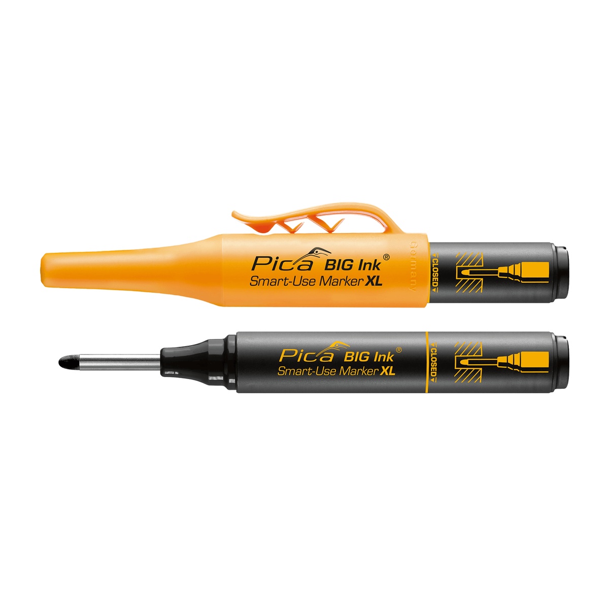 Pica BIG Ink Smart-Use Marker XL black marker with cap and long tip for marking smooth dry materials in shop and jobsite layout work