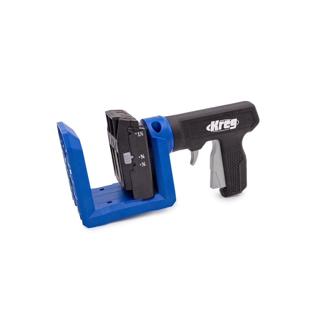 Kreg Pocket-Hole Jig 520PRO portable pocket-hole jig positioned for drilling wood joinery in a workshop or garage project setting