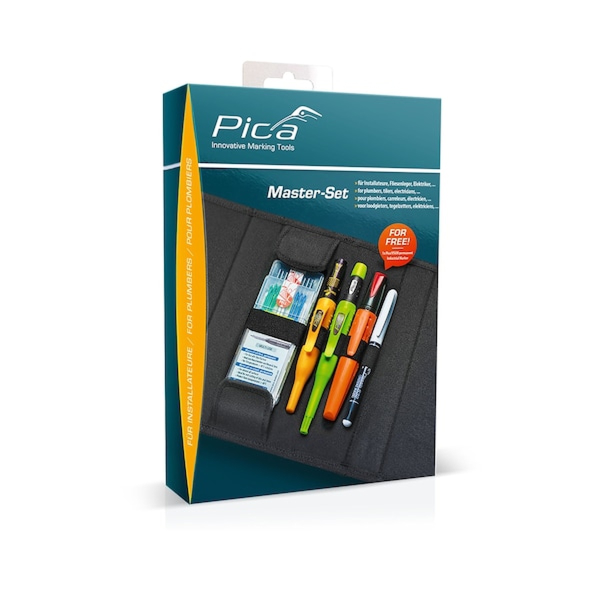 boxed Pica Dry 55020 Master-Set Plumber Marking Kit with organized marking tools and refill packs for daily trade use