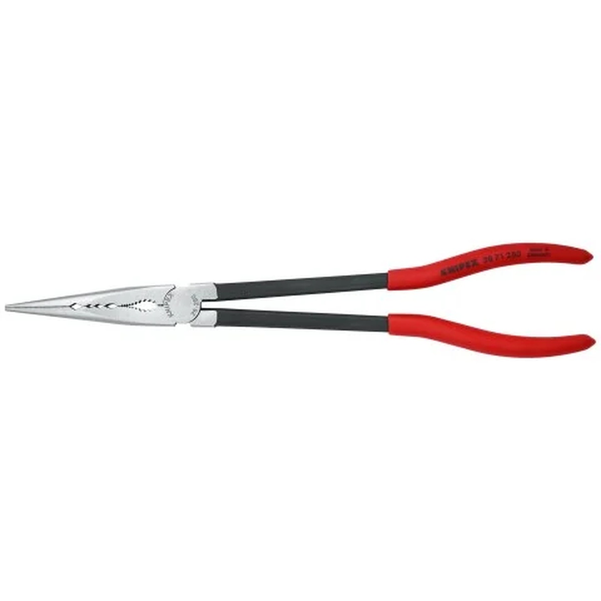 Knipex 00 20 01 V16 4 Pc Automotive Pliers Set in Foam Tray extra long straight needle-nose pliers positioned for gripping small parts in deep engine bay and service access areas