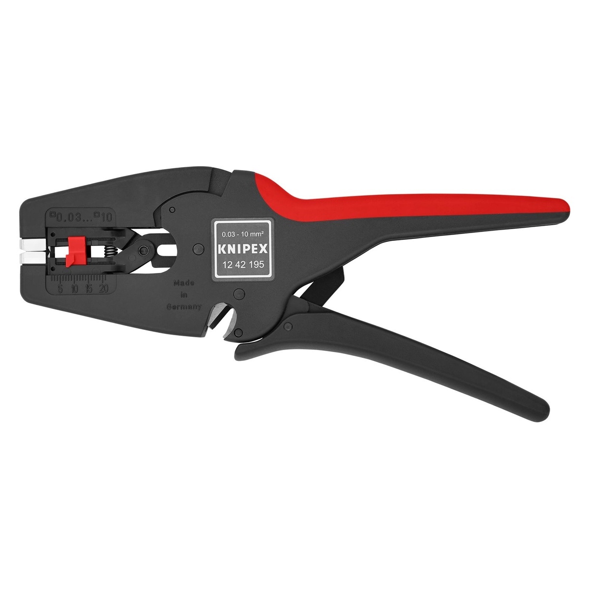 Knipex 12 42 195 Automatic Wire Stripper 8-32 AWG full tool view for electrical installation and bench wiring tasks