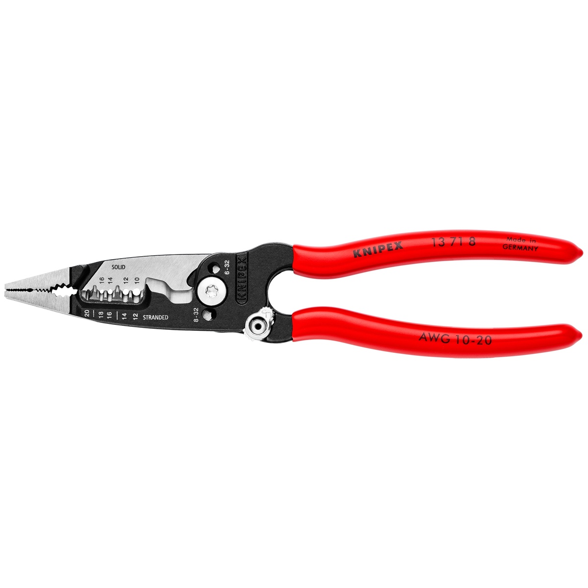 Knipex 13 71 8 Forged Wire Stripper 20-10 AWG full tool view for electrician hand tool carry and everyday service work
