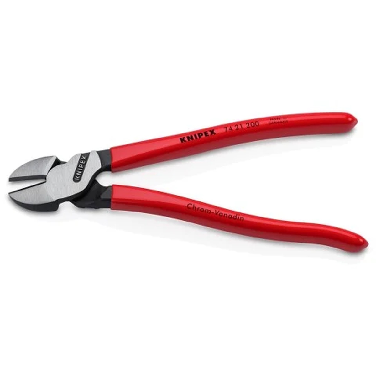 Knipex 74 21 200 High Leverage 12 degree angled diagonal cutters angled product view highlighting compact cutter for tough wire and assembly work