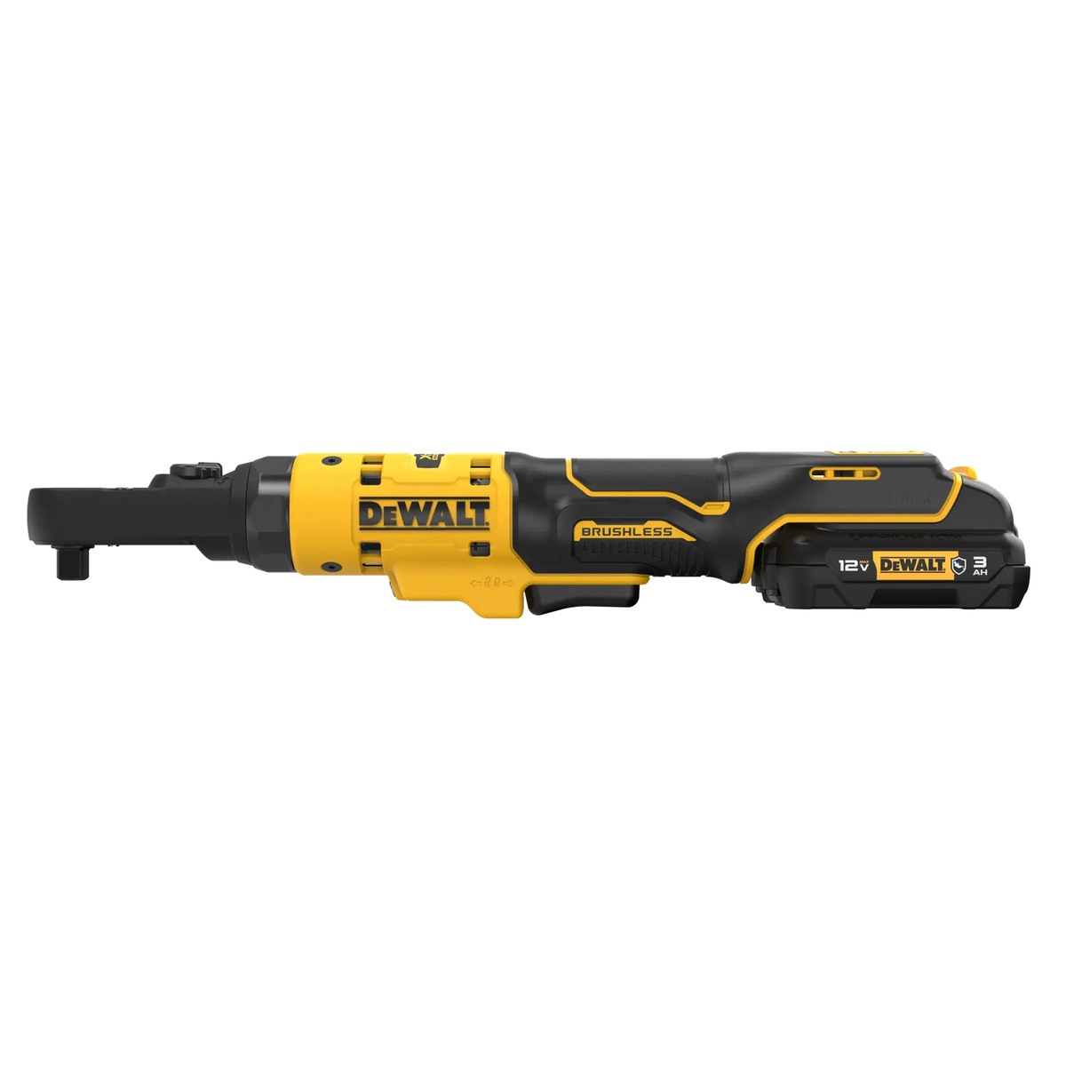 DeWALT DCF500GG1 12V MAX Brushless Cordless 3/8-in & 1/4-in Sealed Head Ratchet with (1) 3.0Ah Battery shown as a compact cordless ratchet for automotive and maintenance fastening