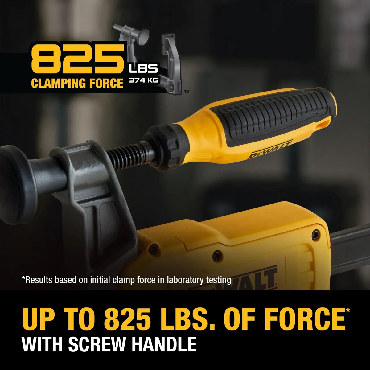 DEWALT DWHT83601 24 in. Hybrid Clamp screw handle applying clamping force during woodworking and assembly work