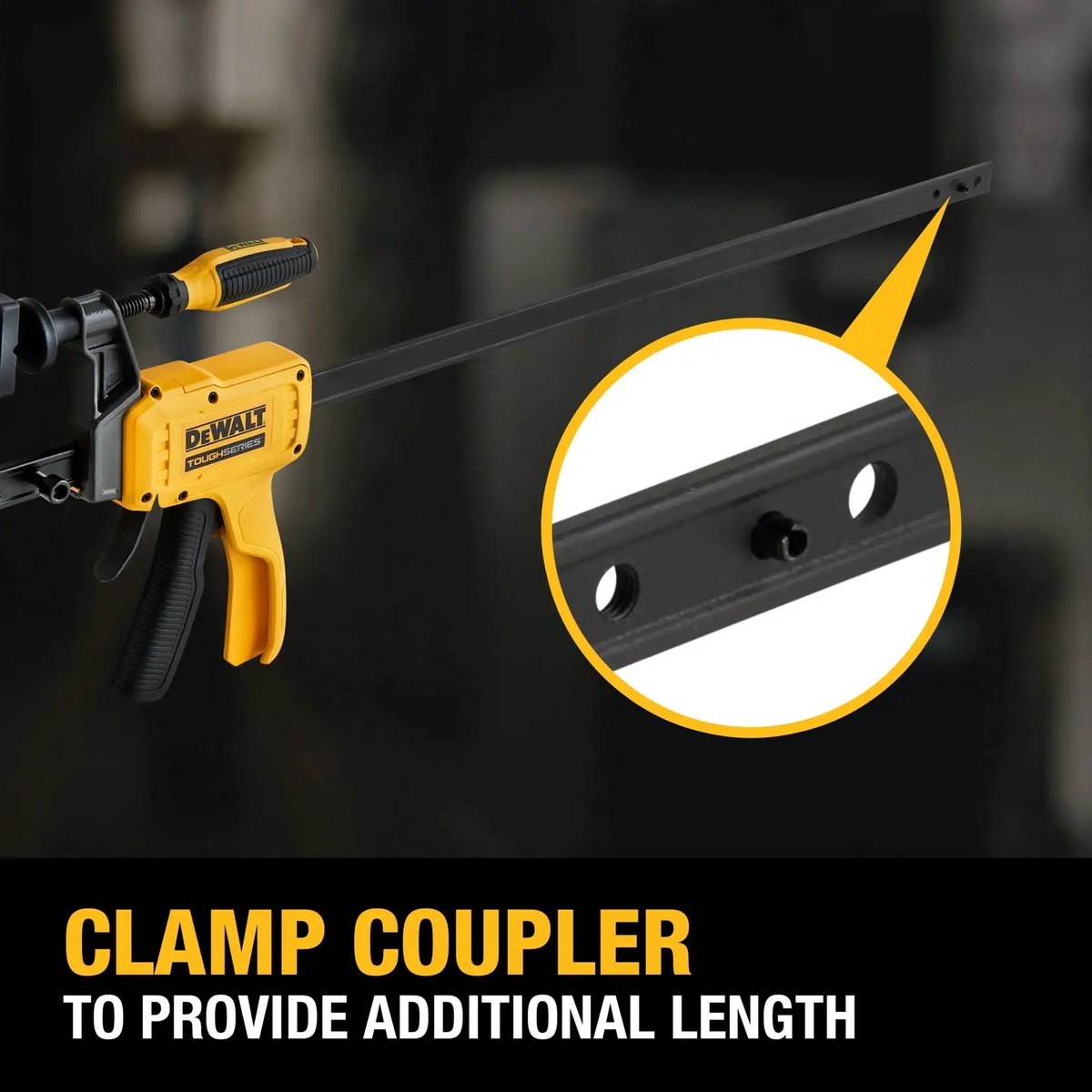 DEWALT DWHT83601 24 in. Hybrid Clamp bar with coupler points for extending clamp length on large glue-up projects