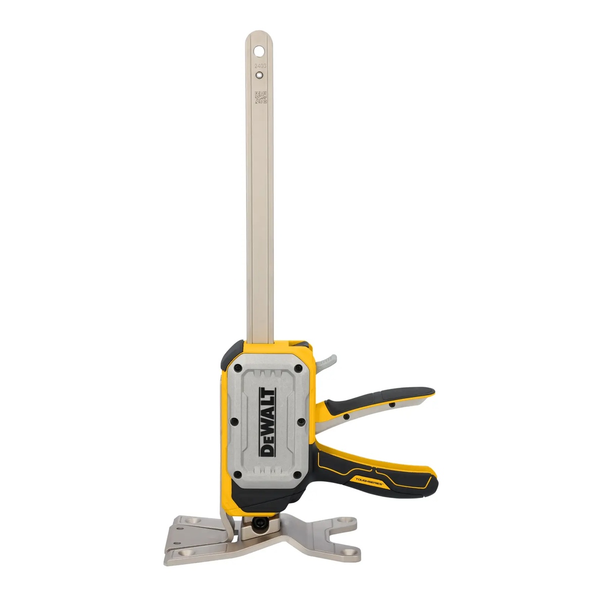 DEWALT DWHT83550 TOUGHSERIES Construction Jack product view showing lift plate, base, and reinforced handle for leveling and installation work