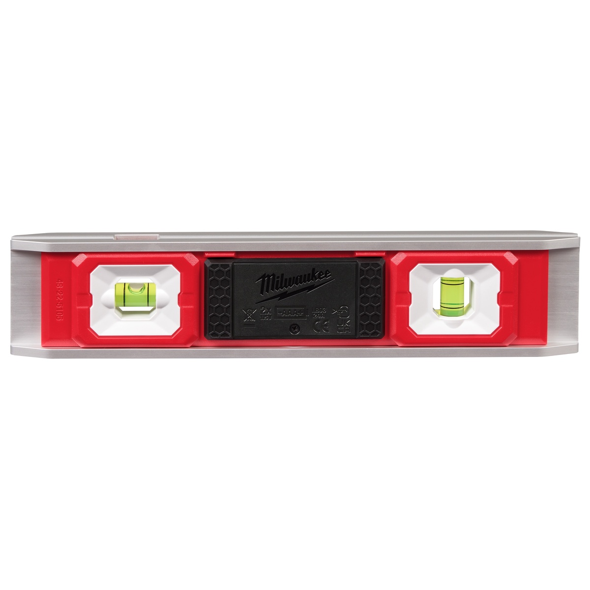 Milwaukee 48-22-5105 9 inch torpedo level rear view with battery compartment for daily carry in a tool pouch or bag