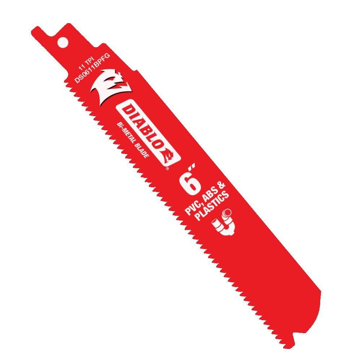 Diablo DS0611BPFG5 6 Inch 11 TPI Bi-Metal Reciprocating Blade product view showing 6 inch blade body for PVC ABS and plastics cutting applications