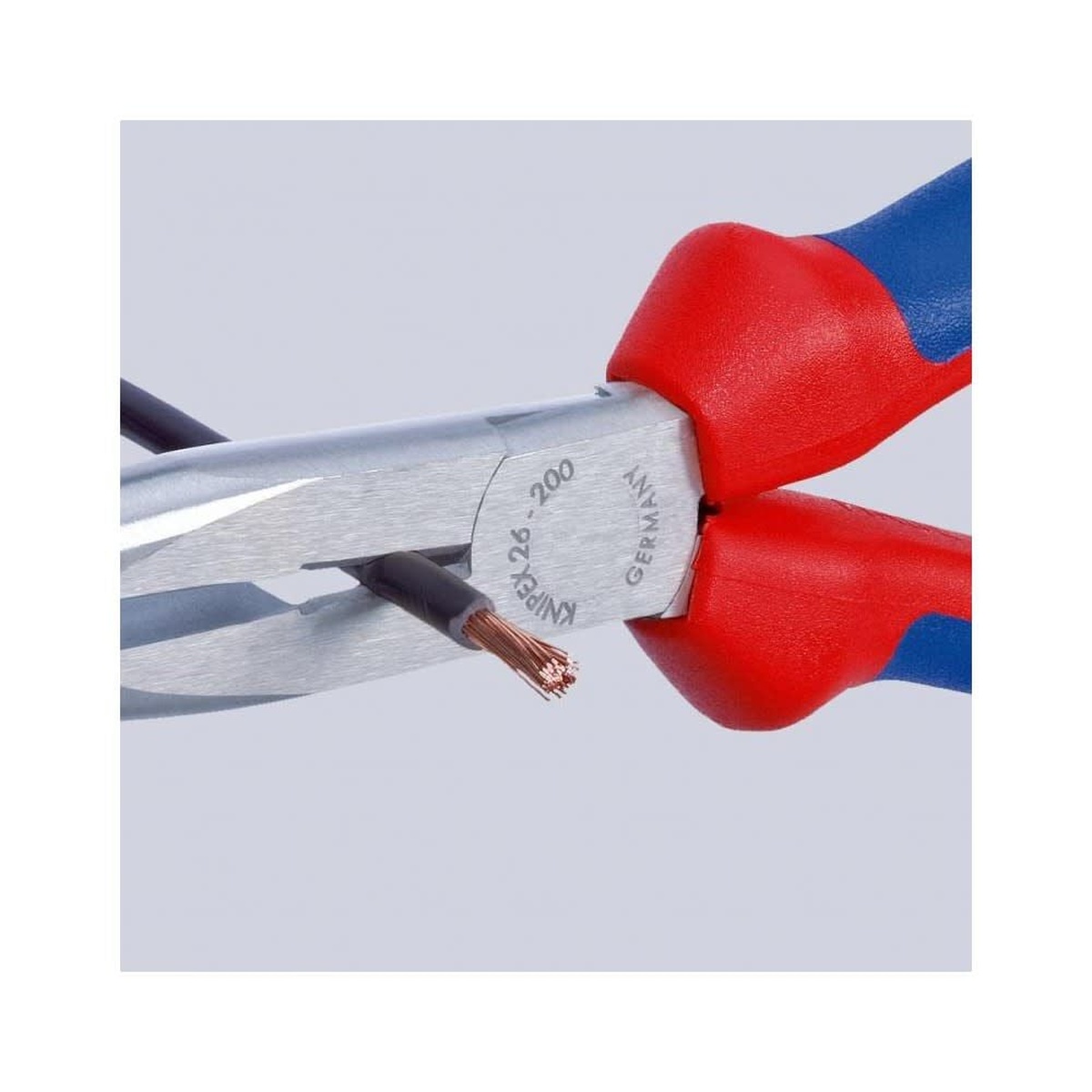 Knipex 26 12 200 Long Nose Pliers with Cutter using the side cutting edges to trim copper wire during installation work