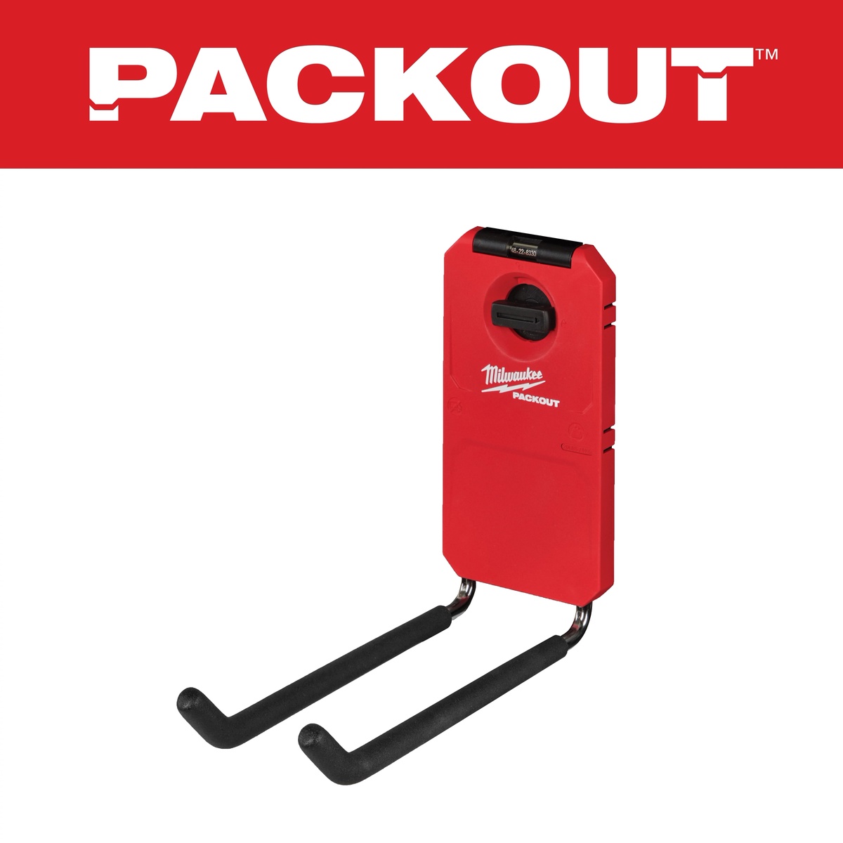 Milwaukee 48-22-8330 PACKOUT 9-in Straight Hook product view showing reinforced dual-hook design and protective rubber grip surfaces