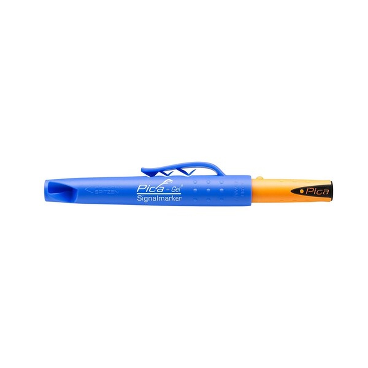 Pica Gel Signalmarker Black 8083/SB with quiver cap attached for pocket carry on the jobsite