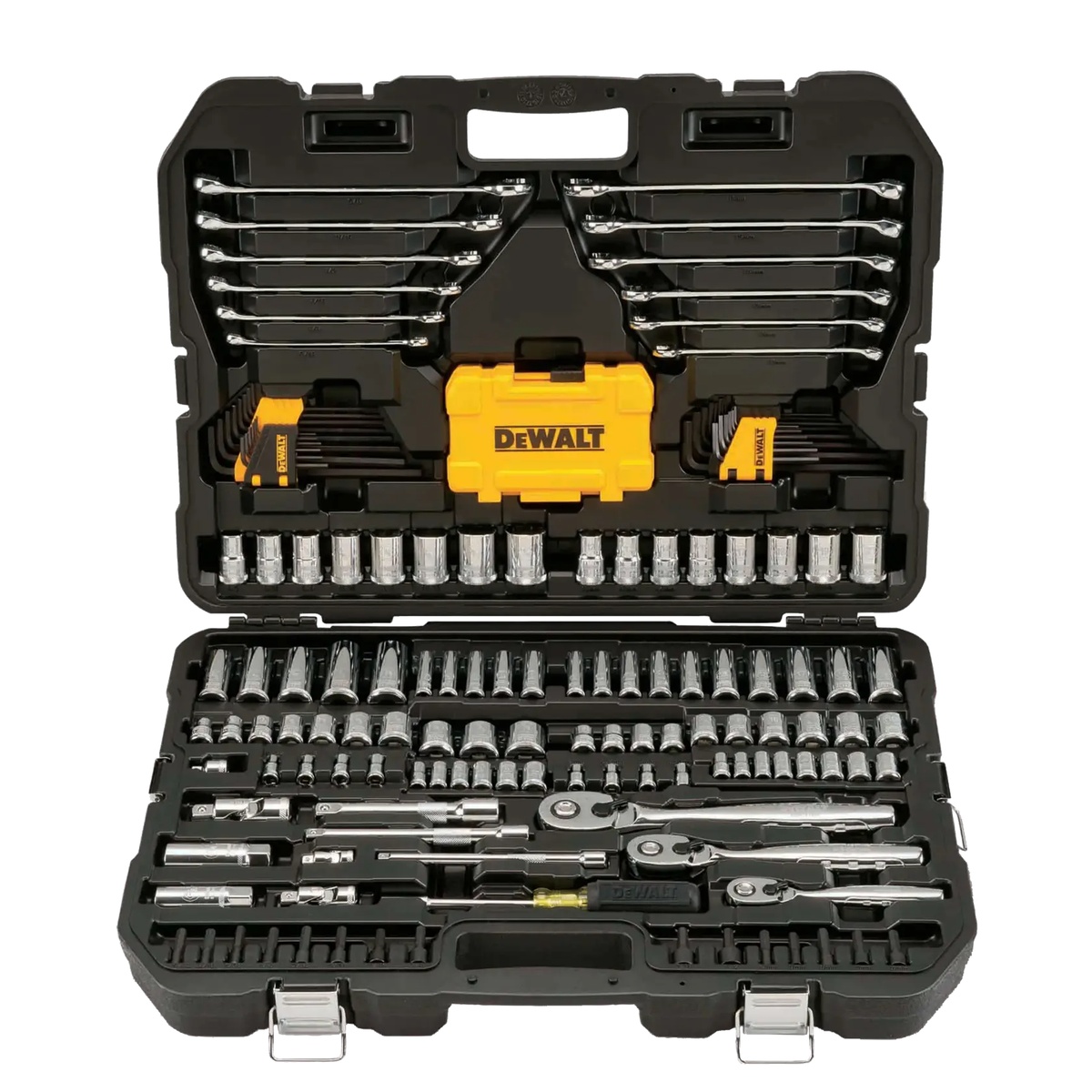 DEWALT DWMT73803 Mechanics Tools Set organized inside hard case for mobile service, garage storage, and fast socket selection