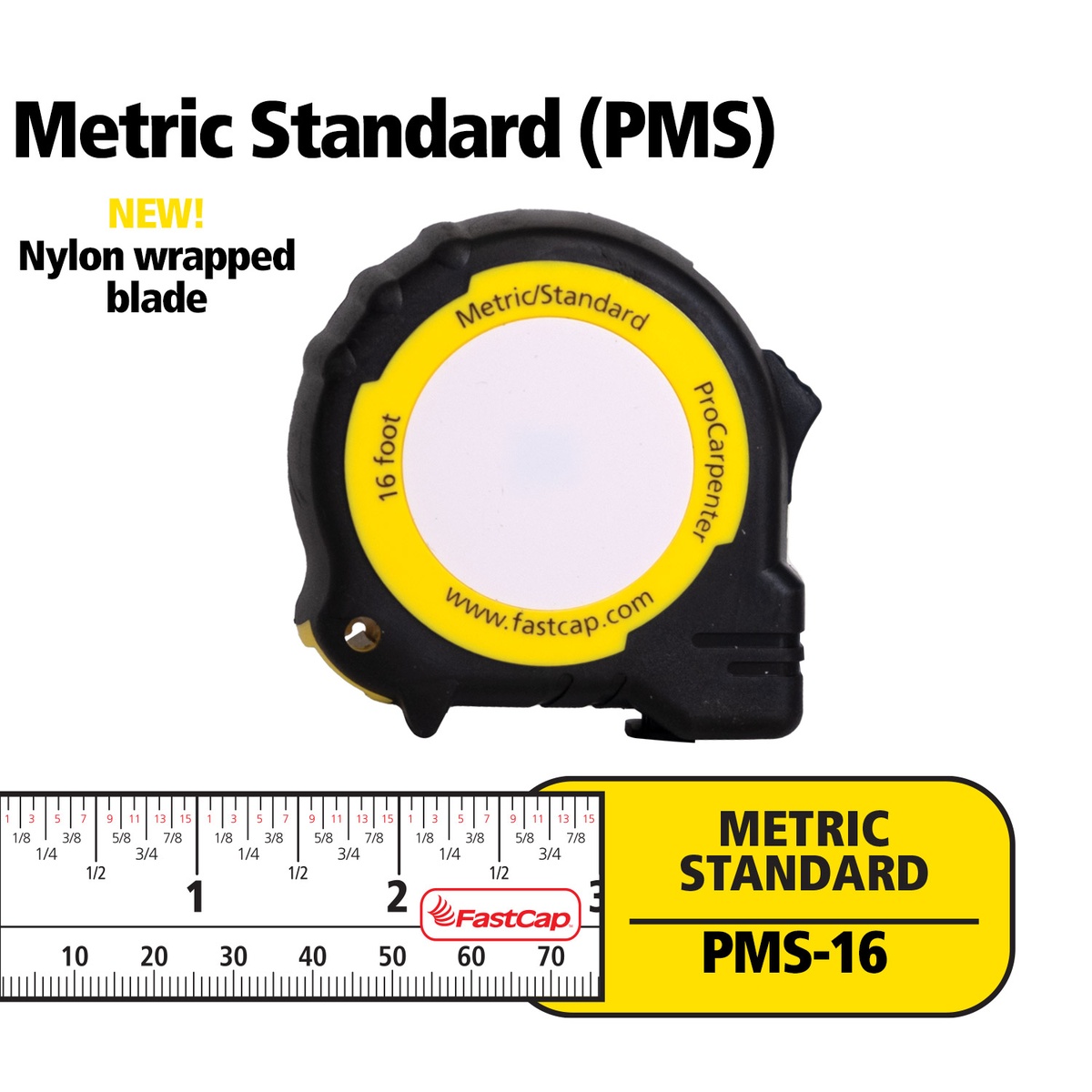FastCap PMS-16 ProCarpenter Tape Measure with metric and standard blade markings for carpentry and woodworking layout work