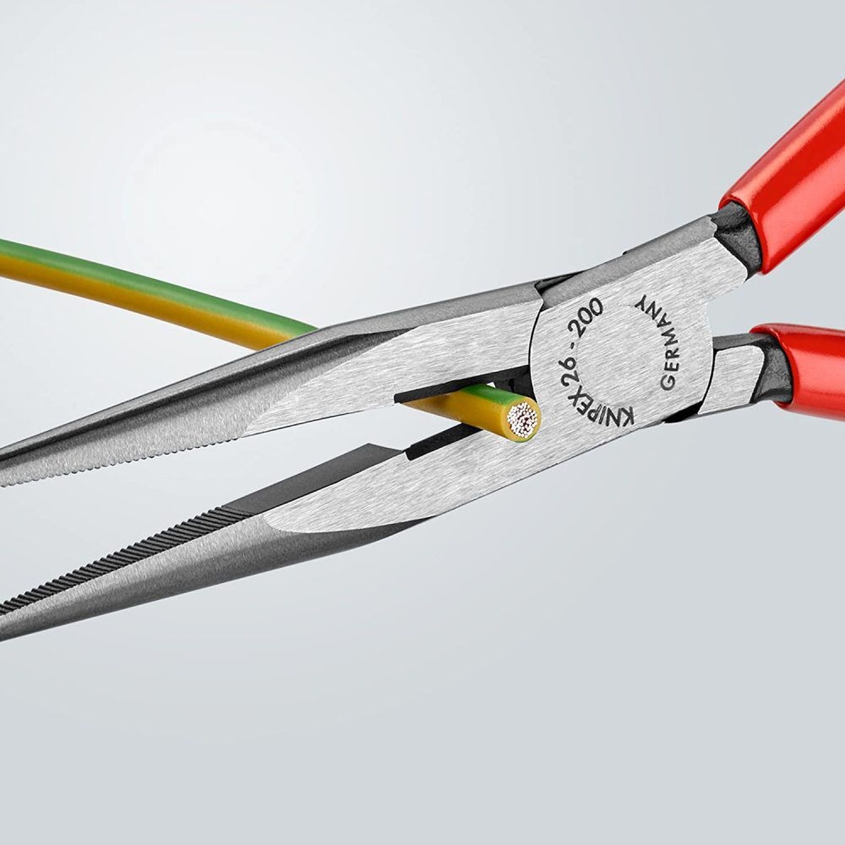 Knipex 26 11 200 SBA long nose pliers cutter trimming electrical wire during installation work