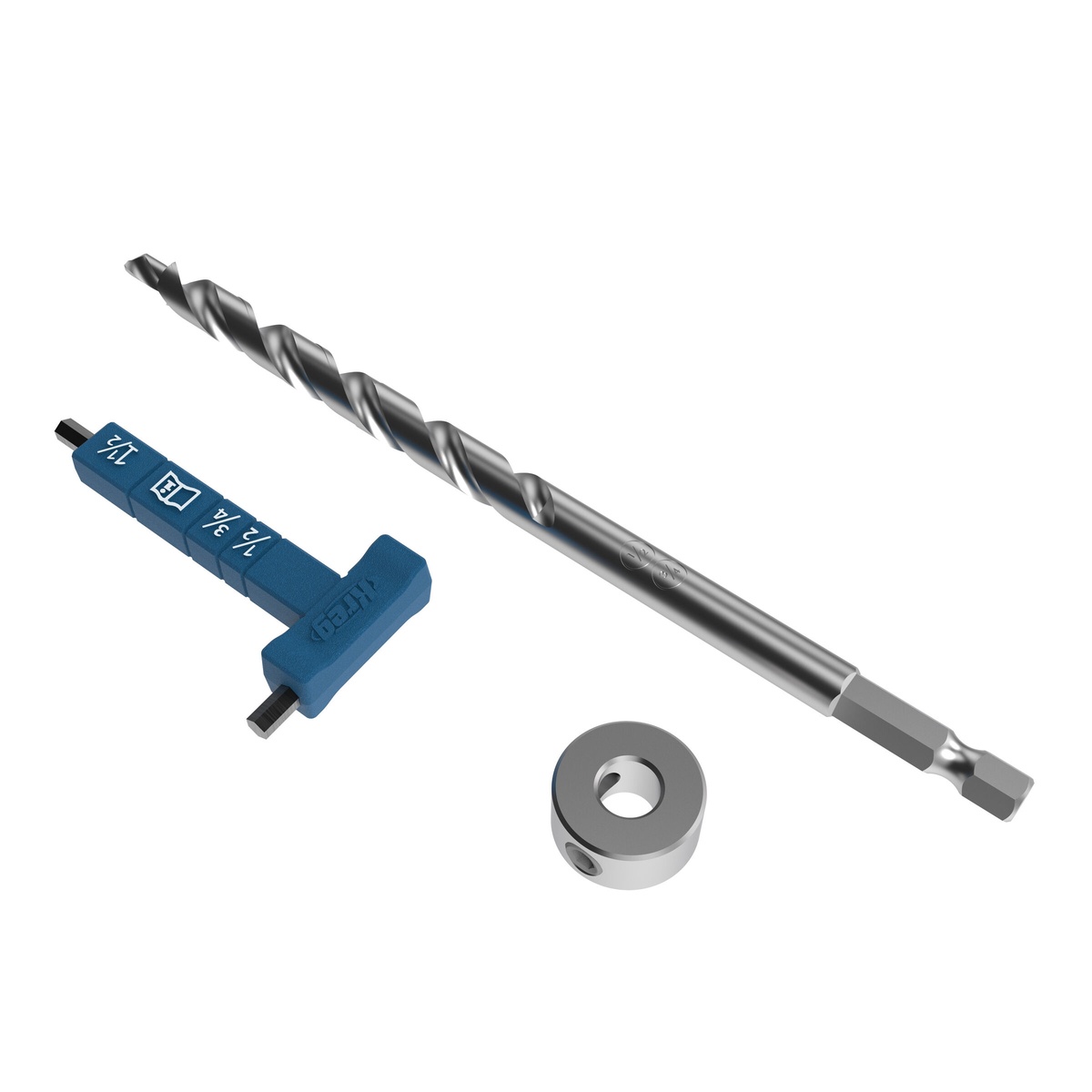 Kreg KPHA540 Micro-Pocket Drill Bit with Stop Collar and Hex Wrench featuring a 19/64 inch stepped high speed steel bit for micro pocket-hole joinery