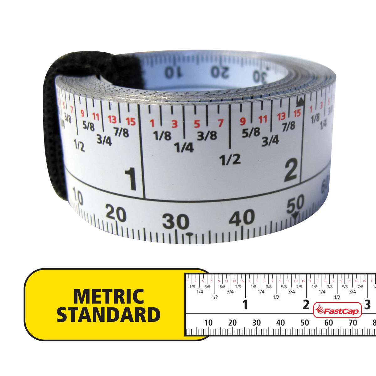 FastCap PMS-STICK 16 Peel & Stick Tape rolled flat steel measuring tape with metric and standard markings for mounting on saw fences, workbenches, and shop jigs