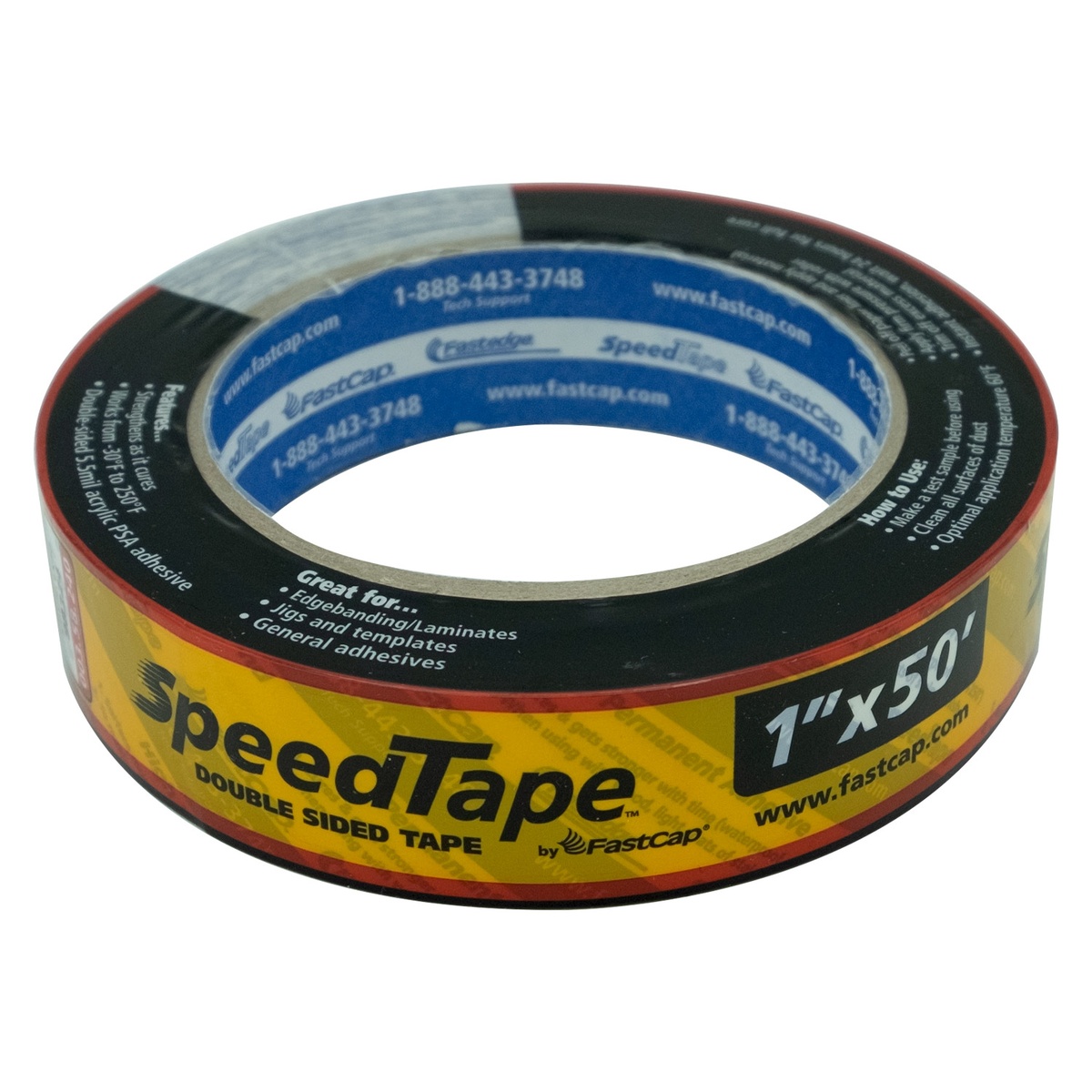 FastCap SpeedTape 1 Inch x 50 Foot Double-Sided Tape roll for woodworking and laminate bonding in shop installation work