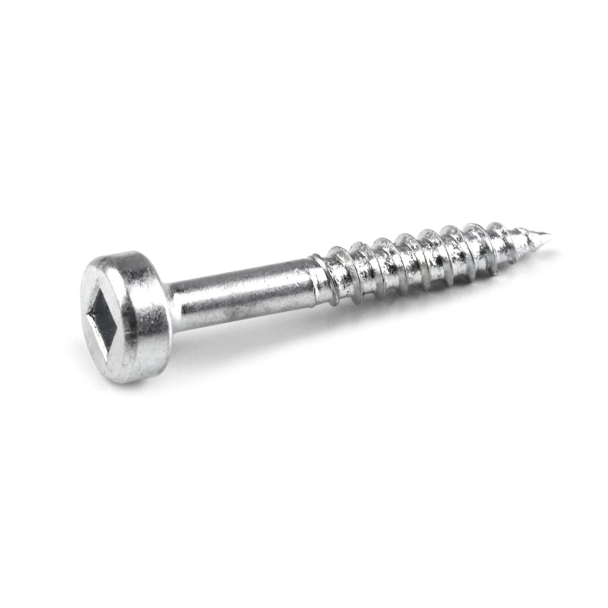 Kreg Tool SPS-F125-500 Zinc Pocket-Hole Screws close-up showing the square drive, pan head, and fine-thread design for indoor wood joinery