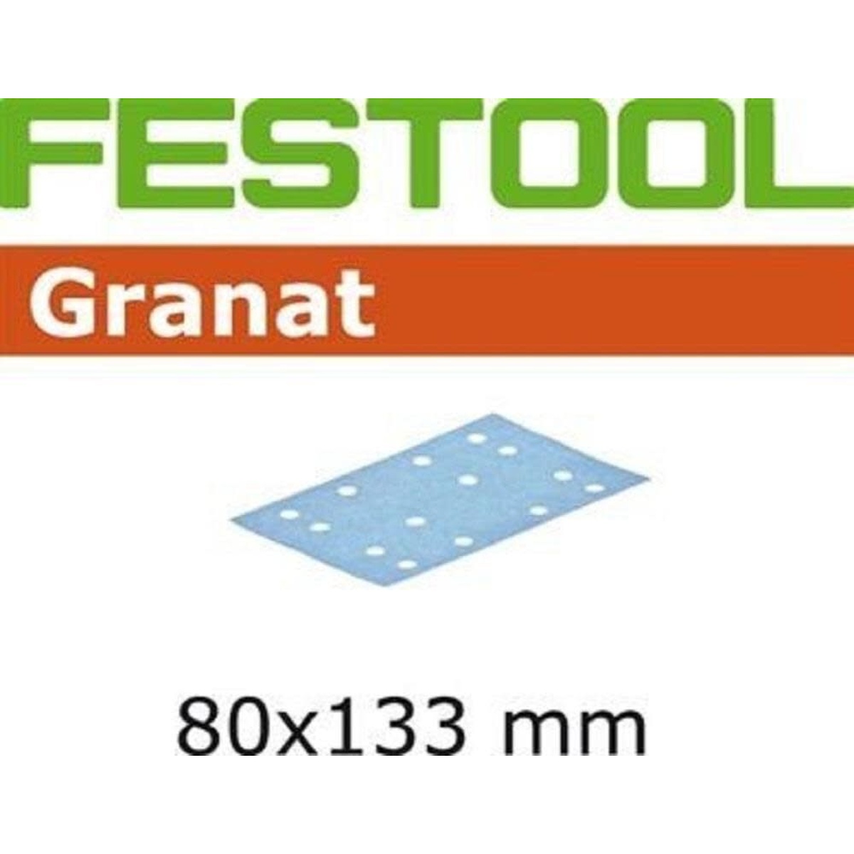 Festool Granat 80 x 133 mm P80 - 10x sheet sanding abrasive with 80 x 133 mm hook and loop format for finish prep and stock removal on wood and coated surfaces in workshop use