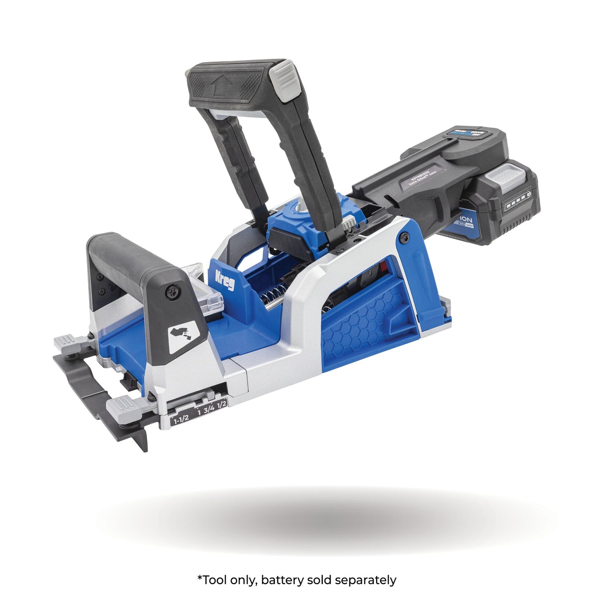 Kreg Rebel 20V Ionic Drive Pocket-Hole Joiner cordless woodworking tool with folding handle for portable jobsite and workshop use