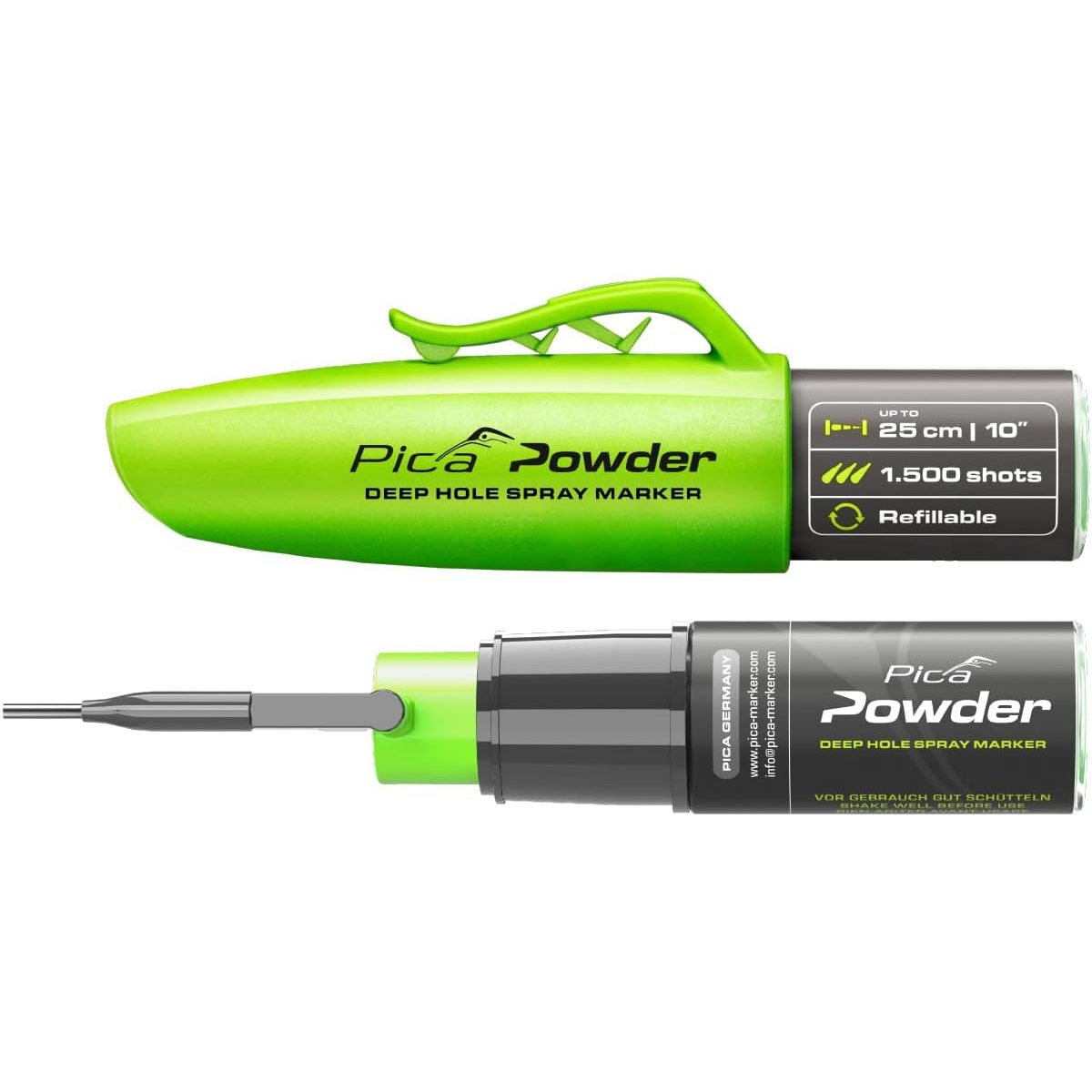 Pica 2020 Deep Hole Spray Marker product view showing the spray marker body and nozzle for deep access marking on installation jobs