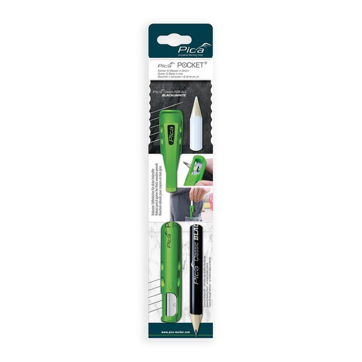 Pica 505/03 Pocket Double-Sided Black/White Pencil with Quiver Holder marking pencil bundle for jobsite layout work on mixed materials