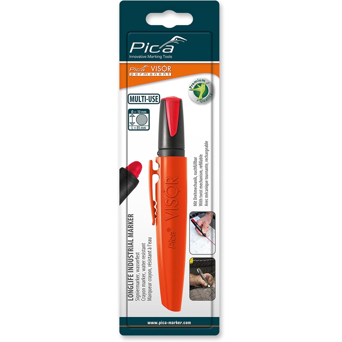 Pica 990/40/SB Visor Permanent Marker retail pack showing refillable twist mechanism and 10 mm marker tip