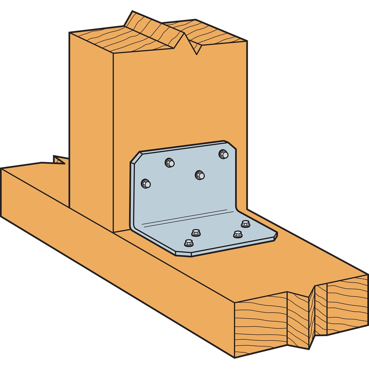 Simpson Strong-Tie A23 Angle installed with screws on wood framing to reinforce a 90 degree wood-to-wood connection in a framing application