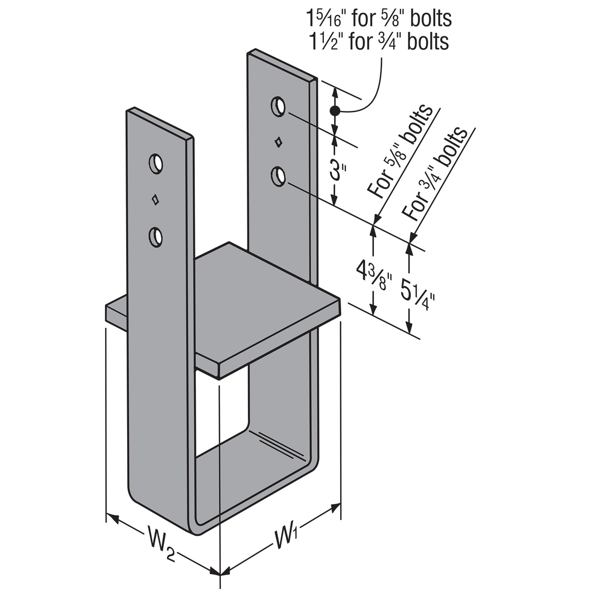 Simpson Strong-Tie CB66 column base detail drawing showing bolt hole spacing and dimensions for through-bolt installation in a 6x6 post