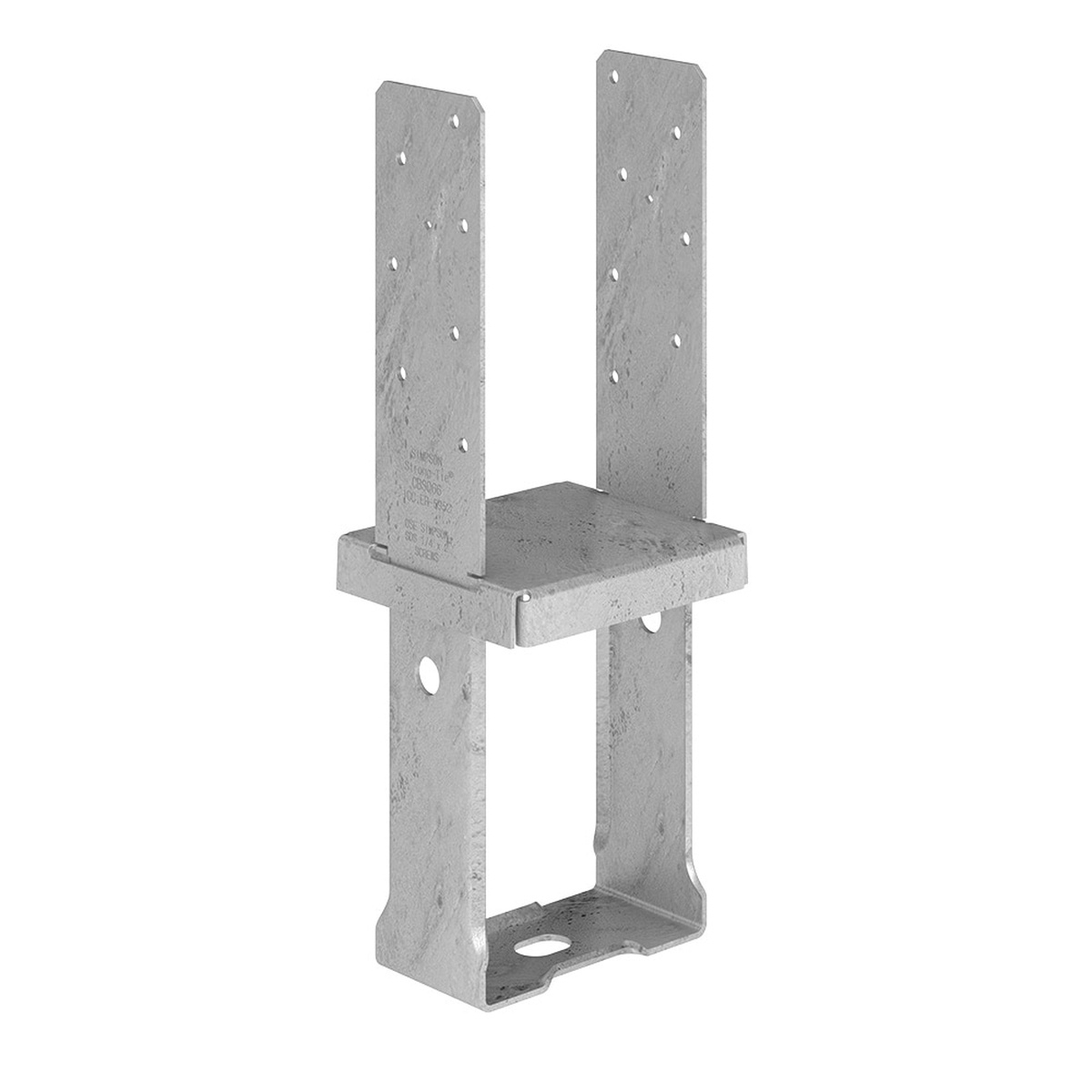 Simpson Strong-Tie CBSQ66-SDS2 column base product shot showing galvanized steel body and screw holes for fastening a 6x6 wood post