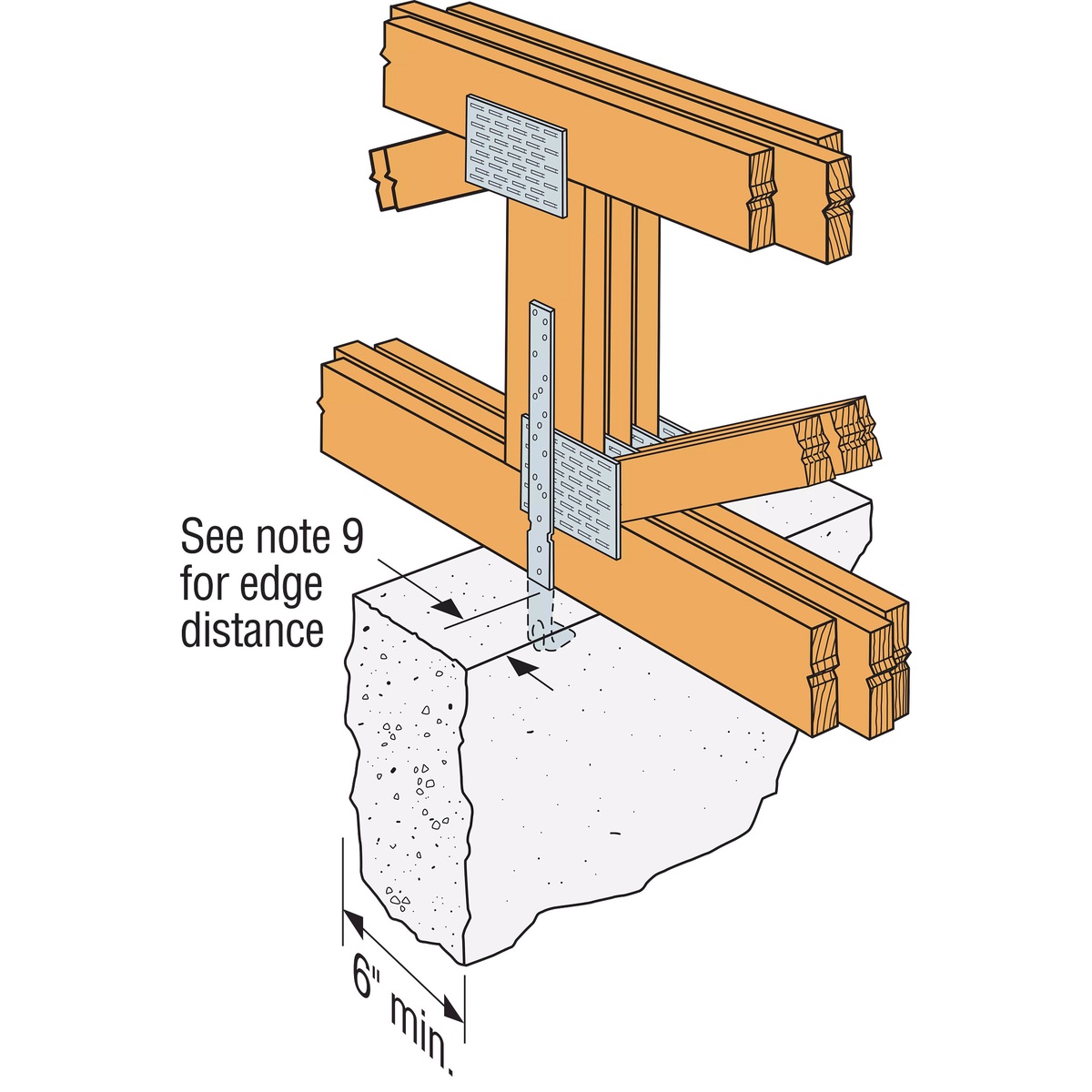 Simpson Strong-Tie HETA20 Heavy Embedded Truss Anchor installed in a concrete wall connecting a wood roof truss in a structural framing application