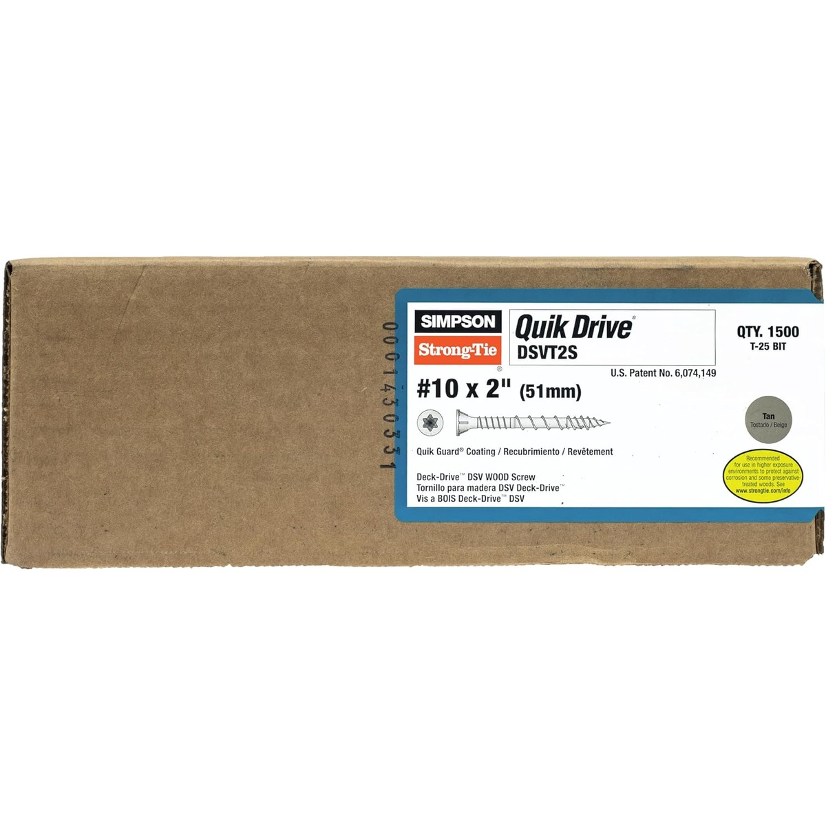 Simpson Strong-Tie DSVT2S Deck-Drive DSV Wood Screw box labeled 1500 quantity for deck building and exterior fastening work