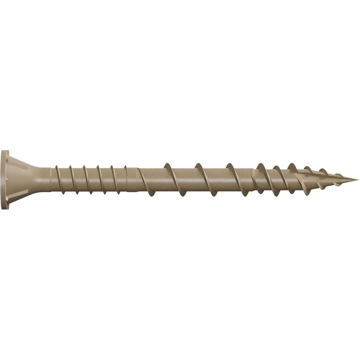 Simpson Strong-Tie DSVT2S Deck-Drive DSV Wood Screw close-up showing thread pattern and tip for exterior decking installation