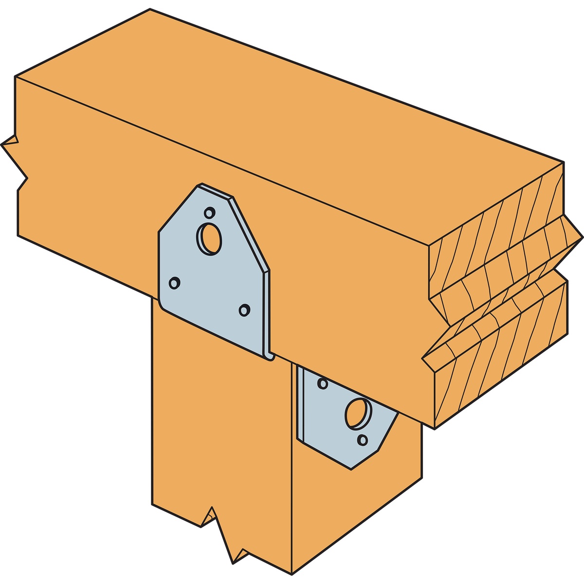 BC series post cap installation illustration showing a wood beam seated on a wood post for top-supported framing
