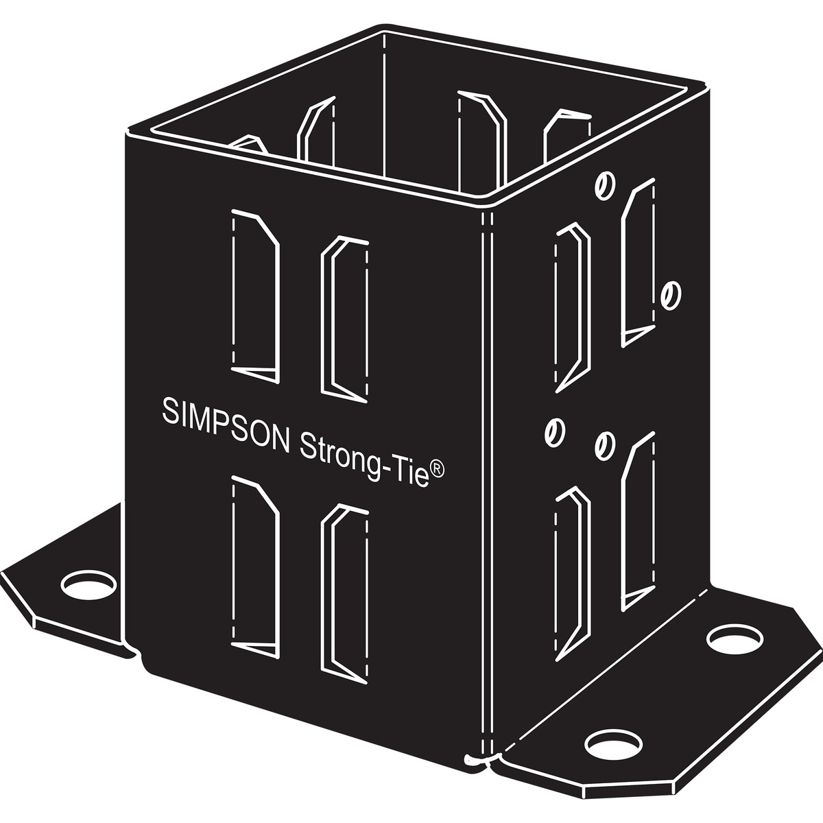 Simpson Strong-Tie FPBB44 E-Z Base post base illustration showing the steel body and anchor flanges for wood to concrete retrofit installation