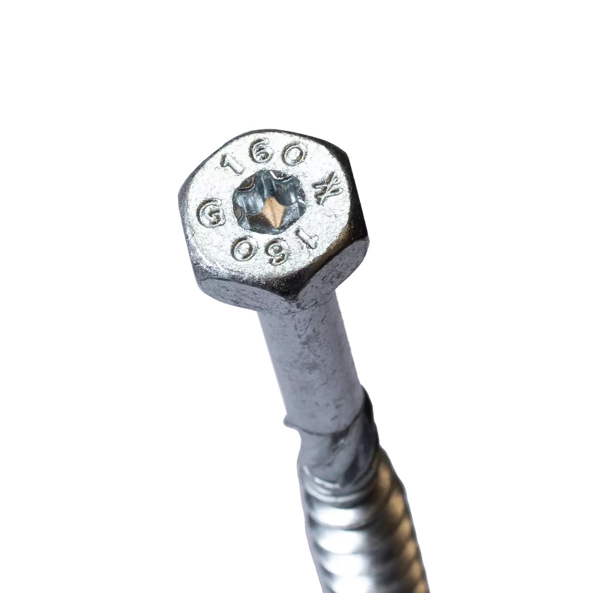 Close-up of the Simpson Strong-Tie SDHR31400 Strong-Drive SDHR Combo-Head Screw head showing the deep T40 six-lobe recess and hex head for structural fastening