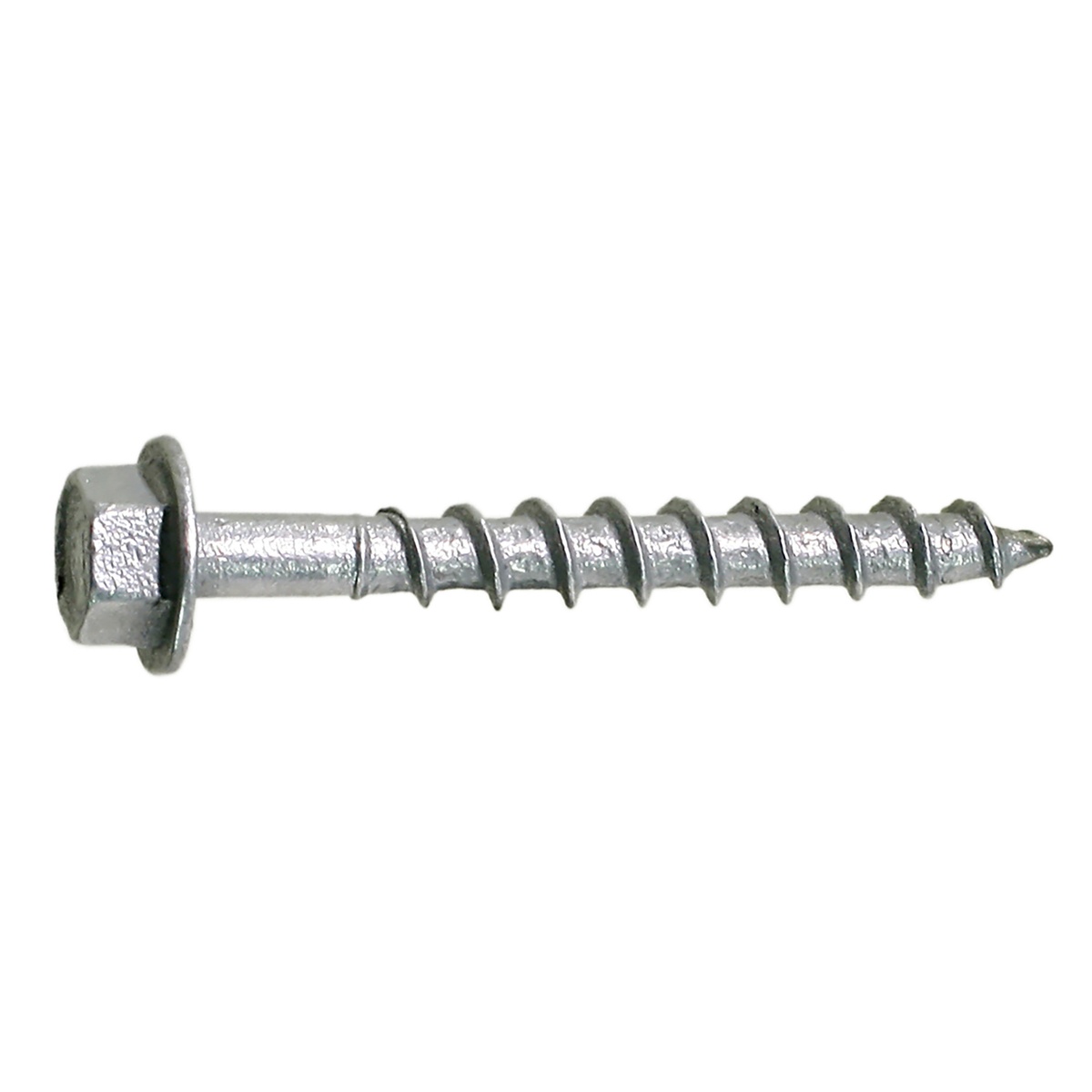 Simpson Strong-Tie SD10212R500 Strong-Drive SD Connector Screw close-up showing the 1/4 inch hex head, integrated washer, and sharp point for connector fastening