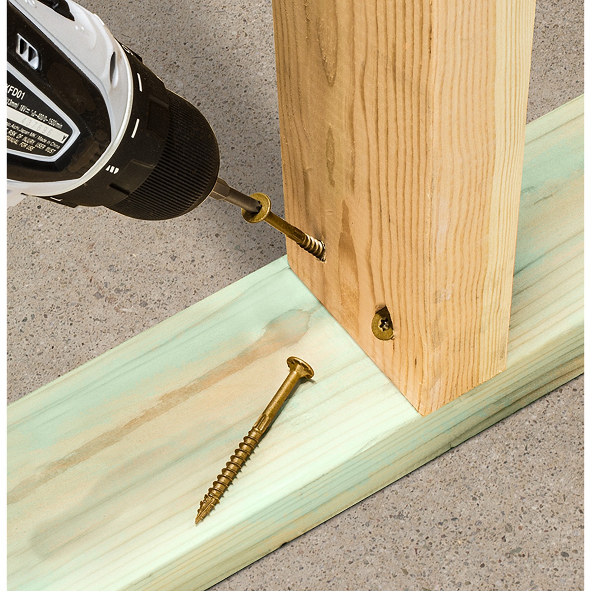 Simpson Strong-Tie SDWS16300QR150 Strong-Drive SDWS Framing Screw fastening wood to wood with a driver in a framing close-up