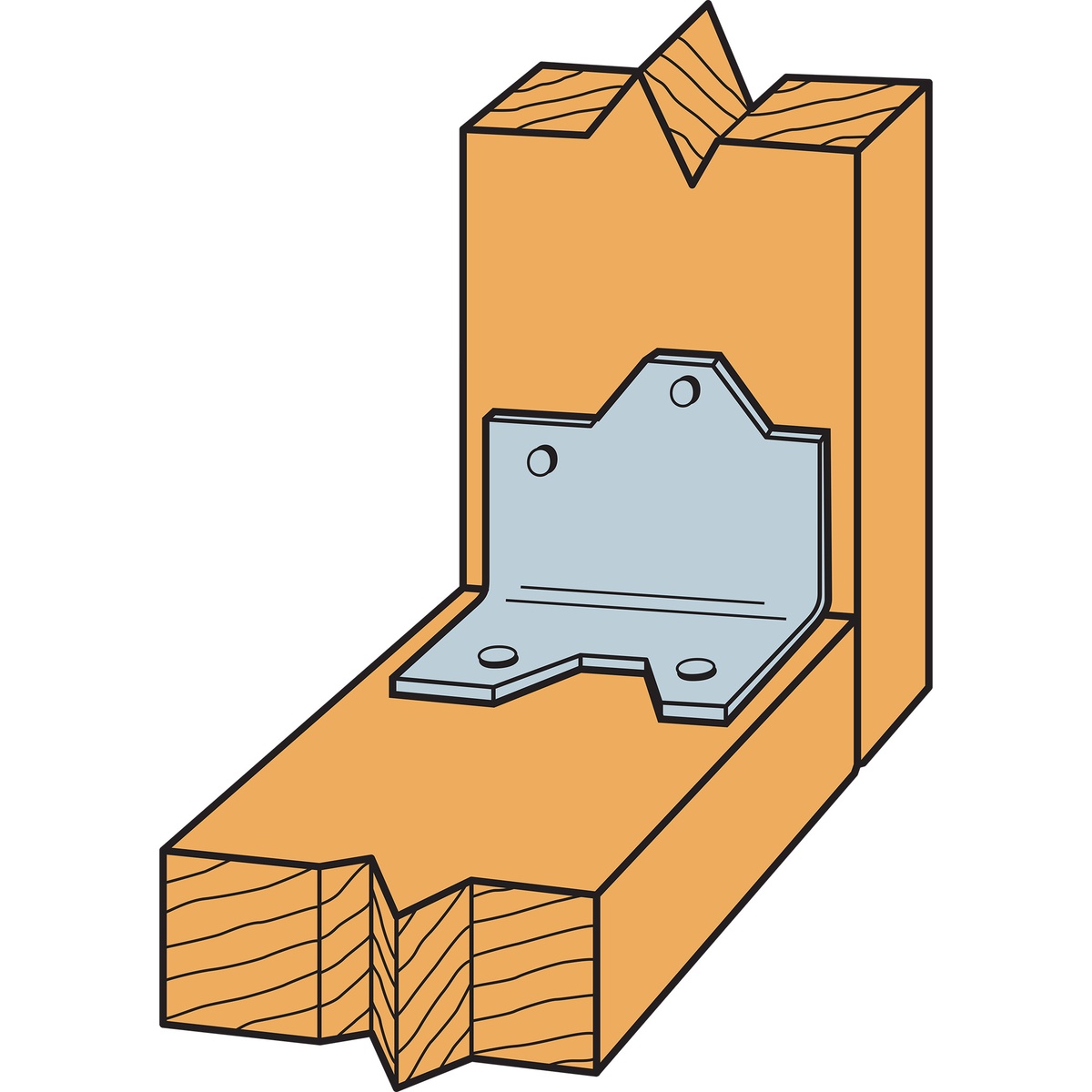 Simpson Strong-Tie L50Z Reinforcing L Angle installed on a wood-to-wood framing connection to reinforce intersecting lumber in a structural corner
