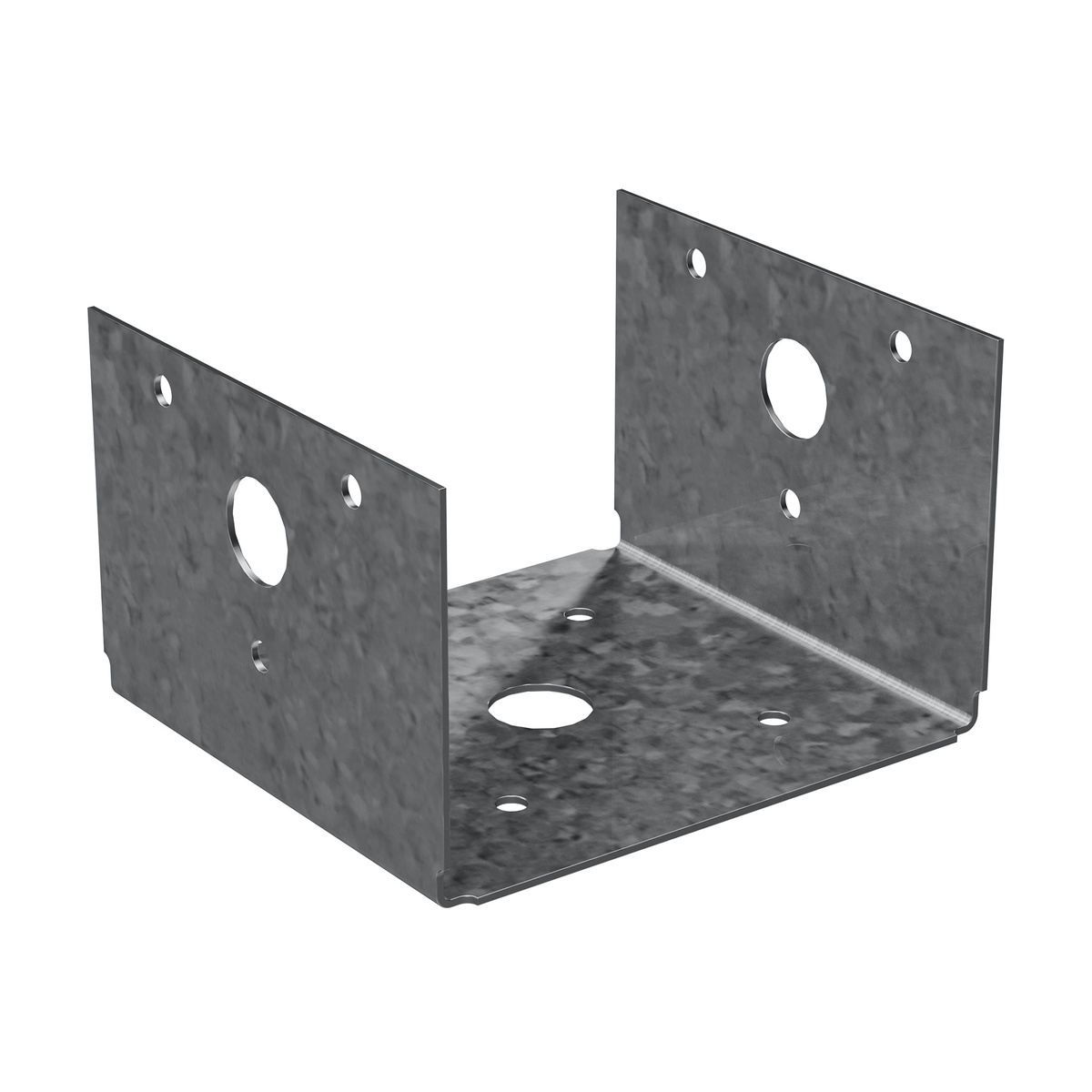 Simpson Strong-Tie BC40Z Post Base product image showing the 18 gauge steel body, side flanges, and base holes for wood post fastening