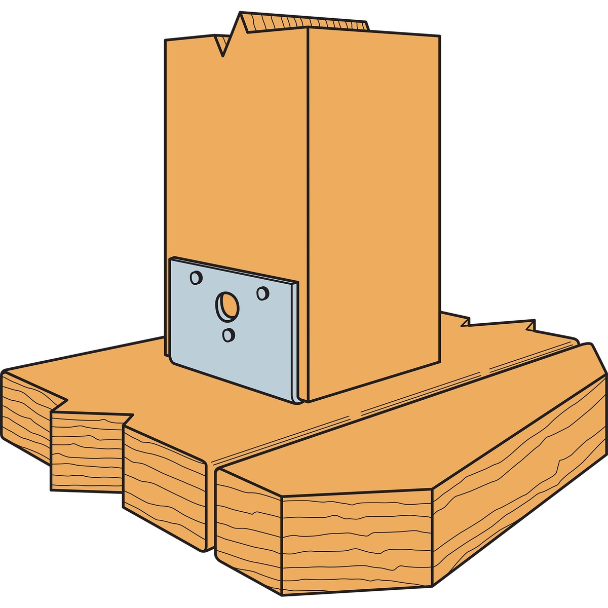 Simpson Strong-Tie BC40Z Post Base shown supporting a top-braced 4x wood post on wood framing for deck or patio construction