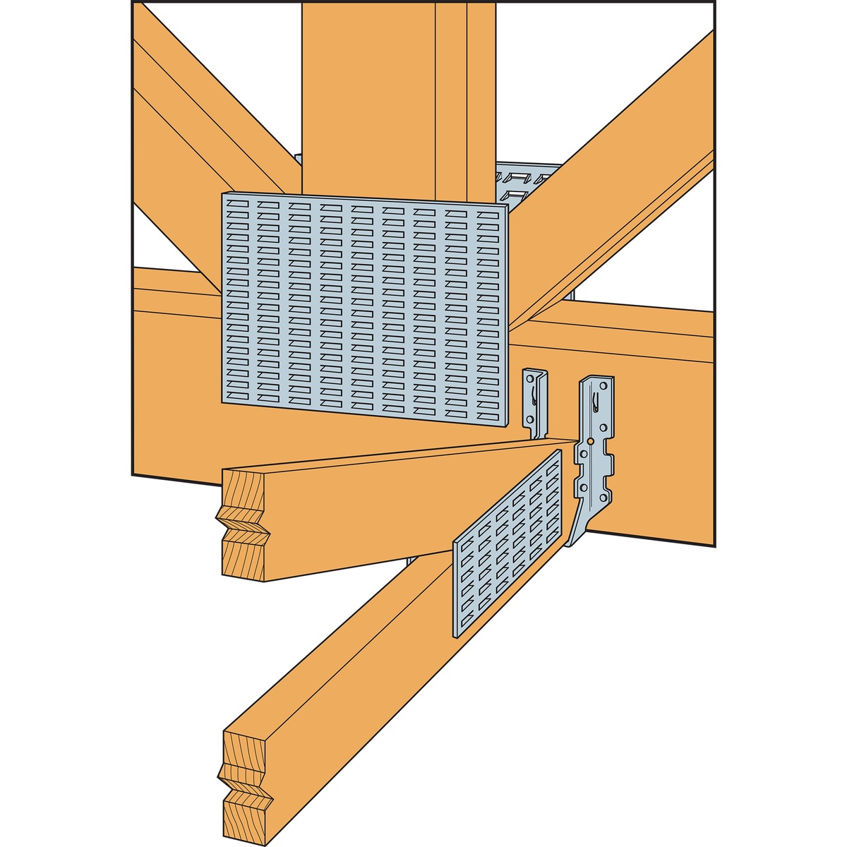 Simpson Strong-Tie LUS24Z joist hanger illustration showing wood framing connection points and face-mount placement in structural lumber construction