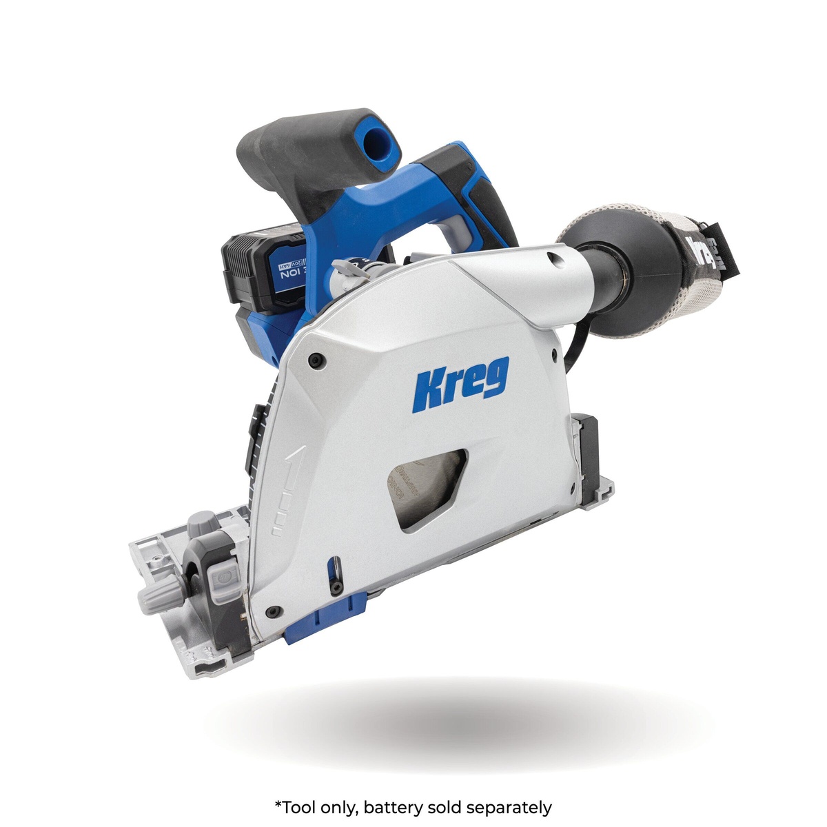 Kreg 20V Ionic Drive 6-1/2 inch Plunge-Cut Track Saw bare tool with blade-left design for precision woodworking and panel cutting