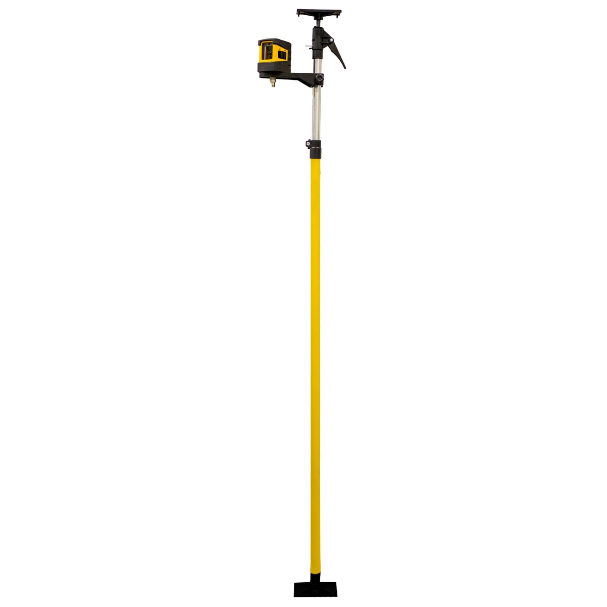Stabila 03281 LAX 60 G Green Cross Line Laser Level Set mounted on quick support pole for interior room layout and height adjustment