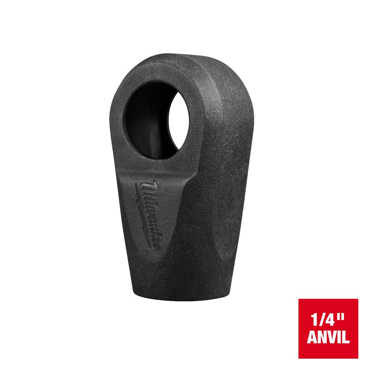 Milwaukee M12 FUEL 1/4 Inch Extended Reach Ratchet Protective Boot close-up showing the form-fitting rubber design for the ratchet head in shop use