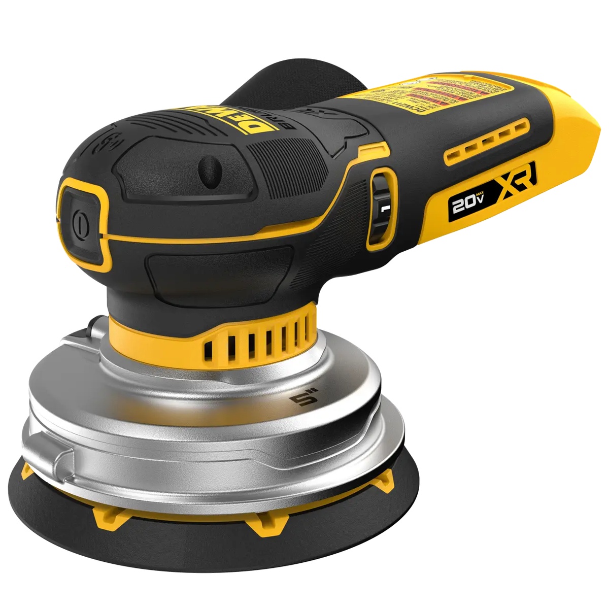 DEWALT DCW211B 20V XR 5-in Random Orbit Sander product view showing compact cordless body and 5 inch sanding pad for woodworking