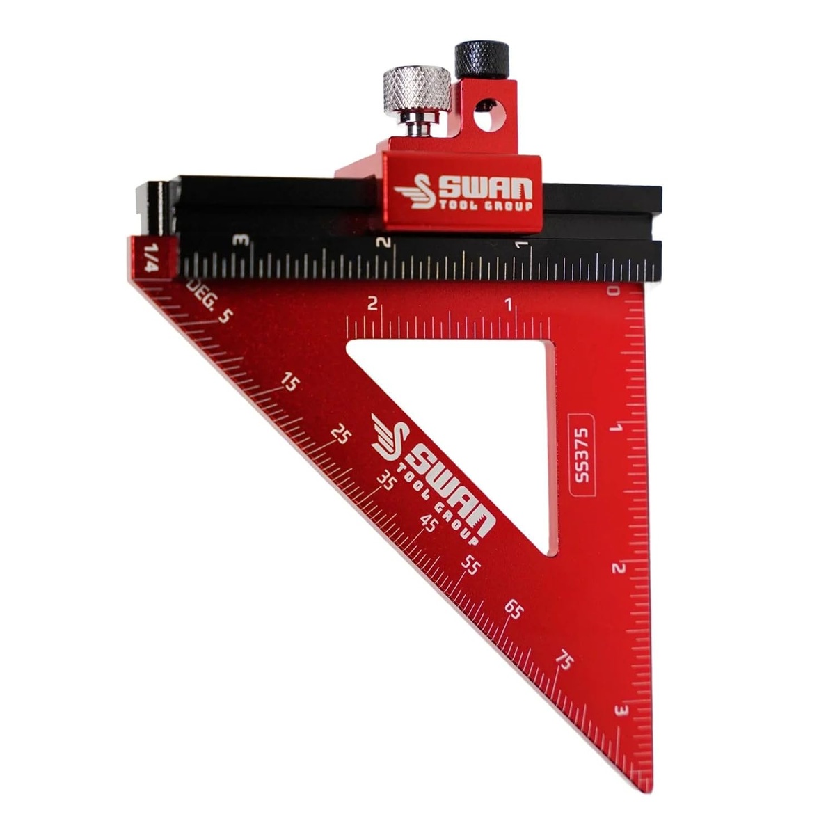 Swan Firehawk Trim Square and Falcon Depth Stop Combo Kit (SS375) with attached depth stop for woodworking machine setup and repeat measurement work in the shop