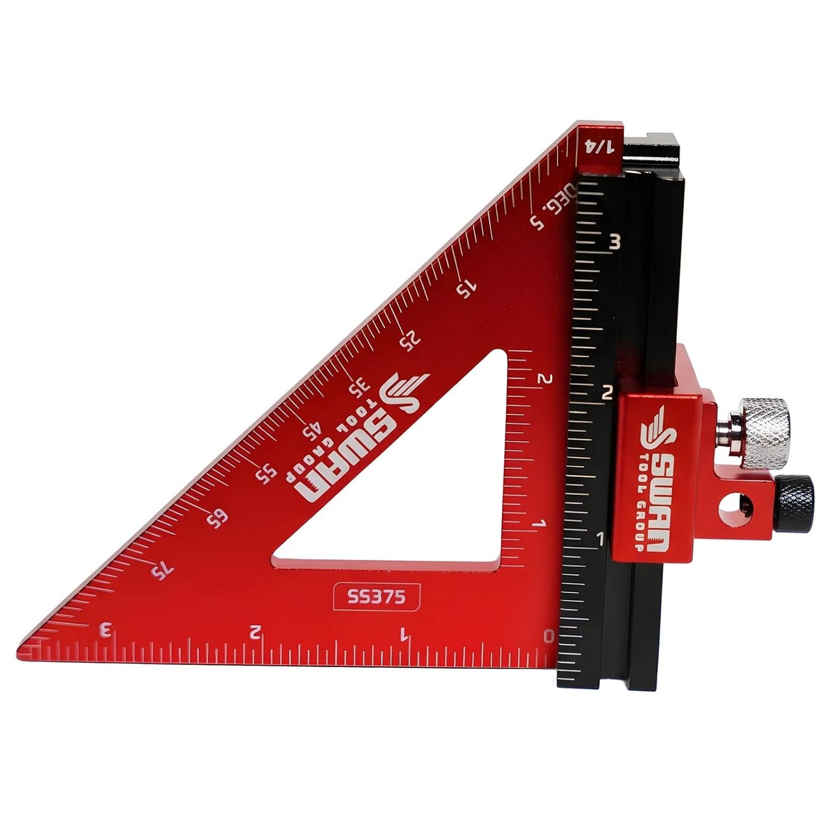 Swan Firehawk Trim Square and Falcon Depth Stop Combo Kit (SS375) compact carpentry square for trim layout, reveal spacing, and joinery marking on wood stock